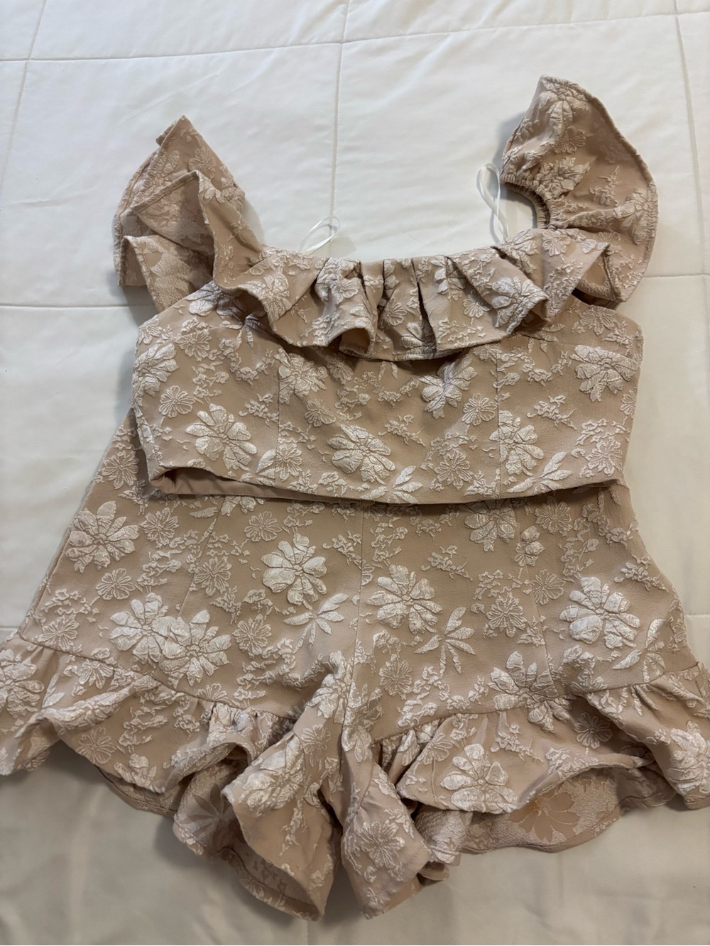 Floral Ruffle Two-Piece Set in Blush Cream